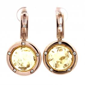 Серьги из золочёного серебра Дарвин 929582773ab-л с фианитом и янтарём 929582773ab-л фото