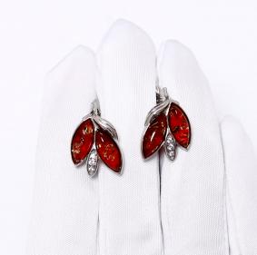 Серебряные серьги Дарвин 929741777aa-кр с янтарём 929741777aa-кр фото