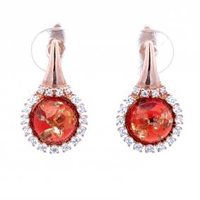 Серьги из золочёного серебра Дарвин 929742771aa-кр с фианитом и янтарём 929742771aa-кр фото