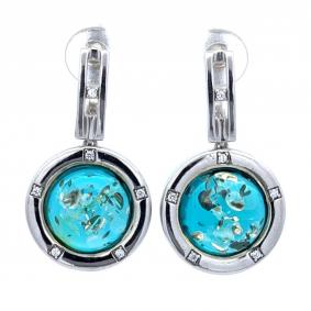 Серебряные серьги Дарвин 929761773ab-з с фианитом и янтарём 929761773ab-з фото