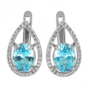 Серебряные серьги Золотые узоры 93-02-0003-10 с кристаллом Swarovski 93-02-0003-10 фото