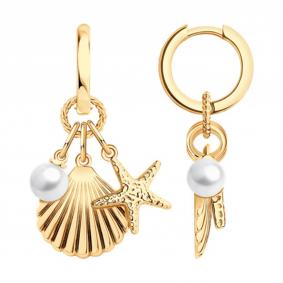 Серьги-трансформеры из золочёного серебра Diamant с жемчугом 93-121-00024-1 93-121-00024-1 фото