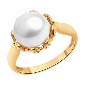 Кольцо из золочёного серебра Diamant 93-310-01930-1 с фианитом и жемчугом 93-310-01930-1 фото