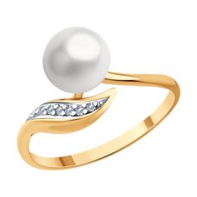 Кольцо из золочёного серебра Diamant 93-310-01934-1 с фианитом и жемчугом 93-310-01934-1 фото