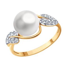 Кольцо из золочёного серебра Diamant 93-310-01935-1 с фианитом и жемчугом 93-310-01935-1 фото