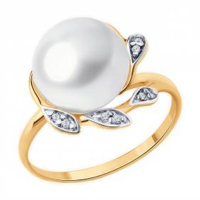 Кольцо из золочёного серебра Diamant 93-310-01943-1 с фианитом и жемчугом 93-310-01943-1 фото