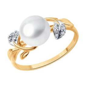 Кольцо из золочёного серебра Diamant 93-310-01961-1 с фианитом и жемчугом 93-310-01961-1 фото
