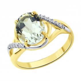 Кольцо из лимонного серебра Diamant 93-310-02602-1 с фианитом и празиолитом 93-310-02602-1 фото