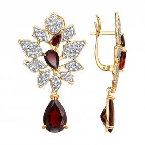 Серьги из золочёного серебра Diamant 93-320-00855-1 с фианитом и гранатом 93-320-00855-1 фото
