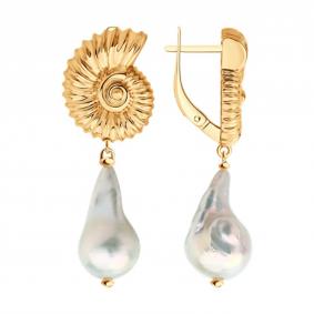 Серьги из золочёного серебра Diamant 93-321-00018-1 с жемчугом 93-321-00018-1 фото