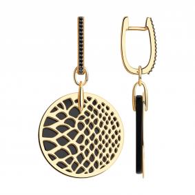 Серьги-трансформеры из золоченого серебра Diamant с агатом и фианитом 93-321-01771-3 93-321-01771-3 фото