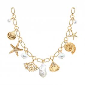 Колье из золочёного серебра Diamant 93-370-00018-2 с фианитом и жемчугом 93-370-00018-2 фото