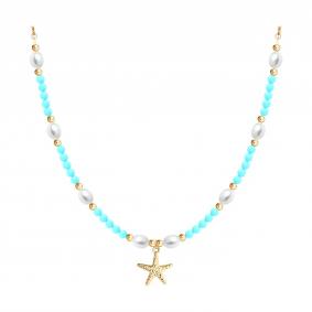 Колье из золочёного серебра Diamant 93-370-00028-1 с жемчугом и бирюзой 93-370-00028-1 фото
