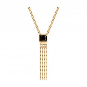 Колье из золочёного серебра Diamant 93-370-02083-1 с фианитом и ониксом 93-370-02083-1 фото