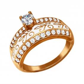 Кольцо из золочёного серебра SOKOLOV 93010316 с фианитом и эмалью 93010316 фото