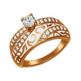 Кольцо из золочёного серебра SOKOLOV 93010319 с фианитом и эмалью 93010319 фото