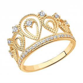 Кольцо из золочёного серебра SOKOLOV 93010365 с фианитом 93010365 фото