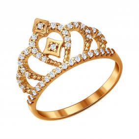 Кольцо из золочёного серебра SOKOLOV 93010366 с фианитом 93010366 фото