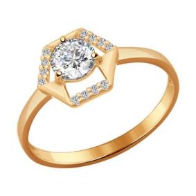 Кольцо из золочёного серебра SOKOLOV 93010528 с фианитом 93010528 фото