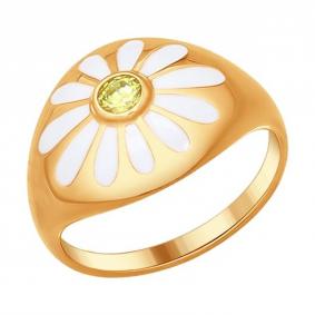 Кольцо из золочёного серебра SOKOLOV 93010571 с фианитом и эмалью 93010571 фото