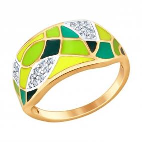 Кольцо из золочёного серебра SOKOLOV 93010629 с фианитом и эмалью 93010629 фото