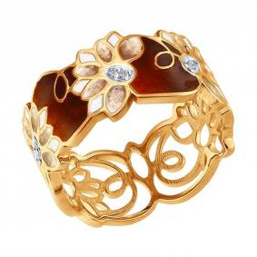 Кольцо из золочёного серебра SOKOLOV 93010642 с фианитом и эмалью 93010642 фото