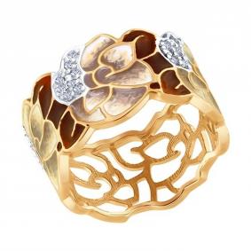 Кольцо из золочёного серебра SOKOLOV 93010643 с фианитом и эмалью 93010643 фото