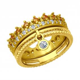 Кольцо из лимонного серебра SOKOLOV 93010705 с фианитом 93010705 фото