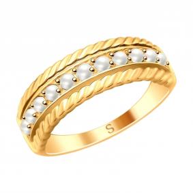 Кольцо из золочёного серебра SOKOLOV 93010732 с жемчугом Swarovski 93010732 фото
