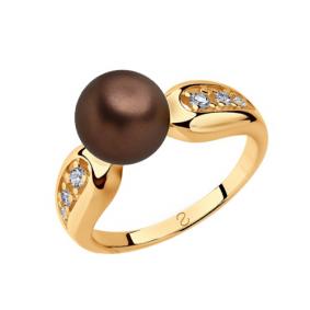 Кольцо из золочёного серебра SOKOLOV 93010778 с фианитом и жемчугом Swarovski 93010778 фото
