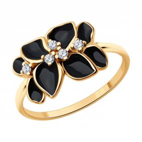 Кольцо из золочёного серебра SOKOLOV 93011101-91 с фианитом и эмалью 93011101-91 фото