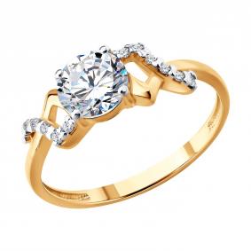 Кольцо из золочёного серебра SOKOLOV 93011179 с фианитом 93011179 фото