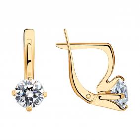 Серьги из золочёного серебра SOKOLOV 93020048-91 с фианитом 93020048-91 фото