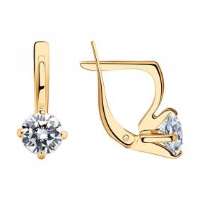 Серьги из золочёного серебра SOKOLOV 93020048 с фианитом 93020048 фото
