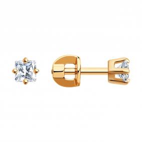 Серьги из золочёного серебра SOKOLOV 93020050 с фианитом 93020050 фото
