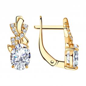 Серьги из золочёного серебра SOKOLOV 93020119 с фианитом 93020119 фото