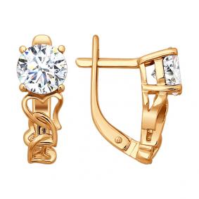 Серьги из золочёного серебра SOKOLOV 93020367 с фианитом 93020367 фото