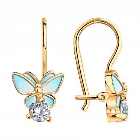 Серьги из золочёного серебра SOKOLOV 93020393-91 с фианитом и эмалью 93020393-91 фото
