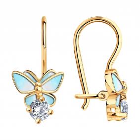 Серьги из золочёного серебра SOKOLOV 93020393 с фианитом и эмалью 93020393 фото