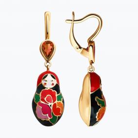 Серьги из золочёного серебра SOKOLOV 93020449 с фианитом и эмалью 93020449 фото