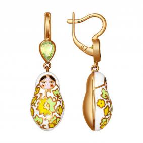 Серьги из золочёного серебра SOKOLOV 93020452 с фианитом, хризолитом и эмалью 93020452 фото