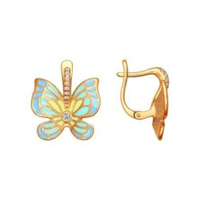 Серьги из золочёного серебра SOKOLOV 93020591 с фианитом и эмалью 93020591 фото