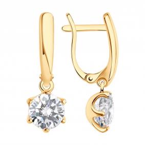 Серьги из золочёного серебра SOKOLOV 93020649-91 с фианитом 93020649-91 фото