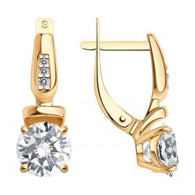 Серьги из золочёного серебра SOKOLOV 93020880 с фианитом 93020880 фото