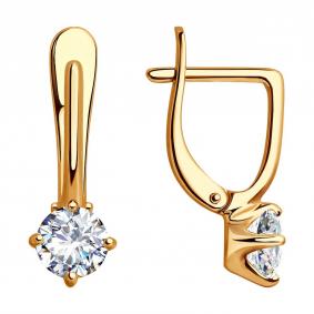 Серьги из золочёного серебра SOKOLOV 93020907 с фианитом 93020907 фото