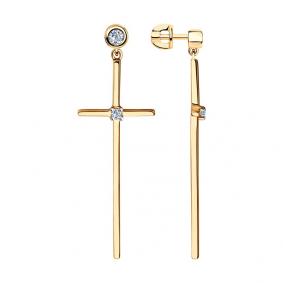 Серьги- кресты из золочёного серебра SKLV с фианитом 93020951 93020951 фото