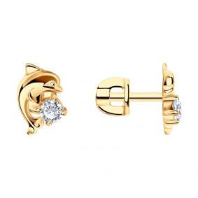 Серьги из золочёного серебра SOKOLOV 93021123 с фианитом 93021123 фото