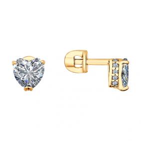 Серьги из золочёного серебра SOKOLOV 93021144 с фианитом 93021144 фото