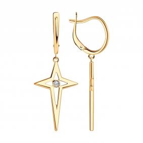 Серьги из золочёного серебра SOKOLOV 93021177 с фианитом 93021177 фото