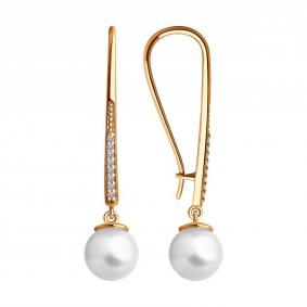 Серьги из золочёного серебра SOKOLOV 93021189 с фианитом и жемчугом 93021189 фото